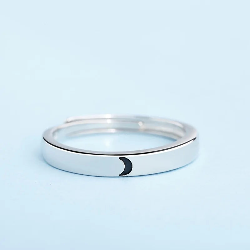 Minimalist Silver Sun Moon Adjustable Ring