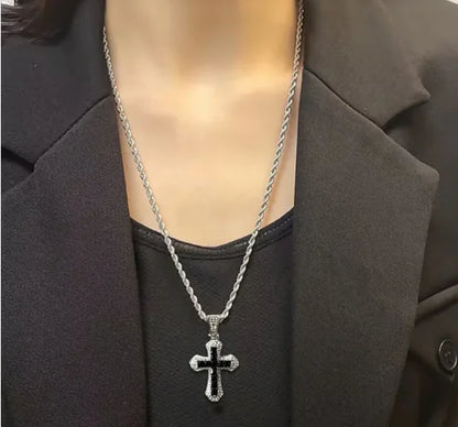 Gothic Big Zircon Cross Necklace Unisex