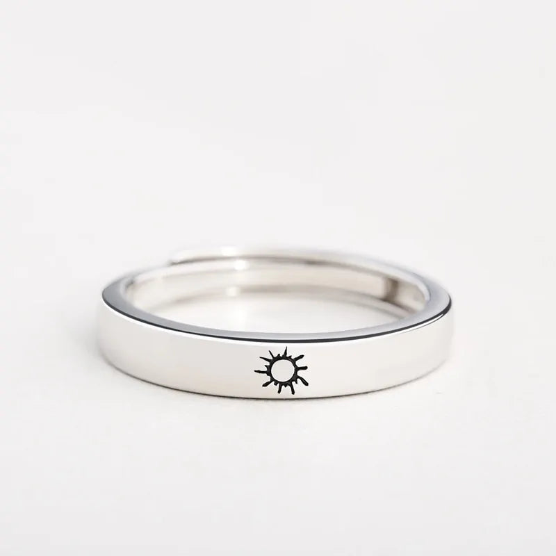 Minimalist Silver Sun Moon Adjustable Ring