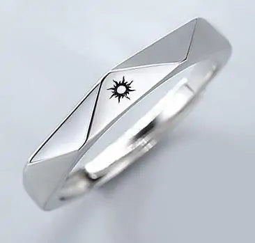 Minimalist Silver Sun Moon Adjustable Ring