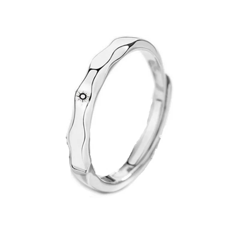 Minimalist Silver Sun Moon Adjustable Ring